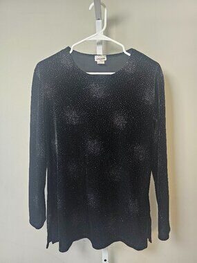 Vintage Nexxen Top Velour Black Silver Metallic Y2K Grunge Goth L